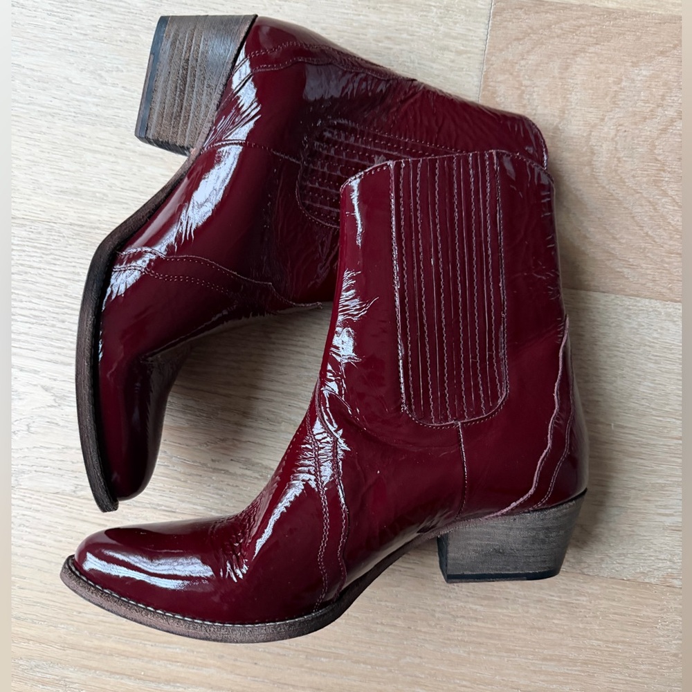 Free People New Frontier Patent Leather Ankle Boots
